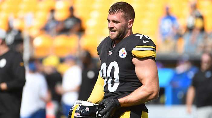 T.J. Watt warming up before a preseason game.